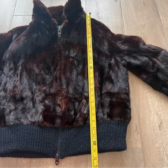 Jorge's Furs Real Mink Fur Short Bike Jacket Bomber Coat Full Zip Unisex Brown
